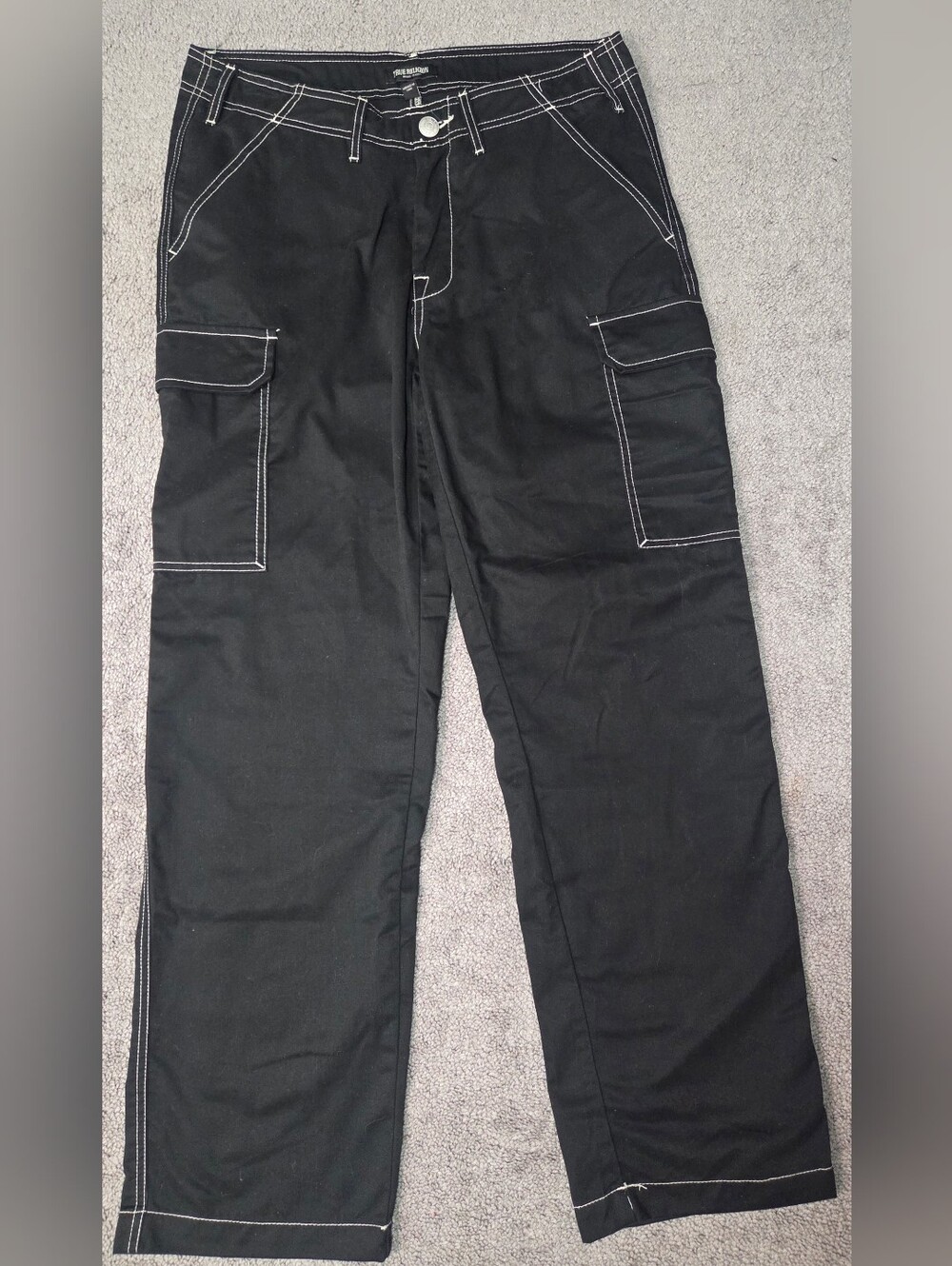 True Religion Black Cargo Pants with White Stitching